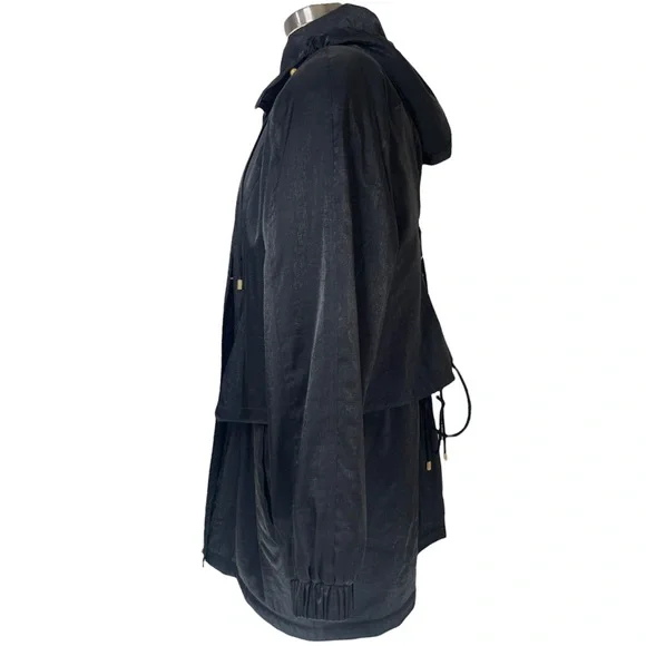 Black Hooded Jacket Warm Medium Weight Dressy Jacket Shimmer Black Fabric